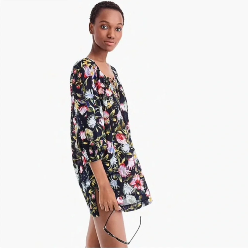 J. Crew L K5050 scoop neck tassel tie floral tunic beach dress coverup